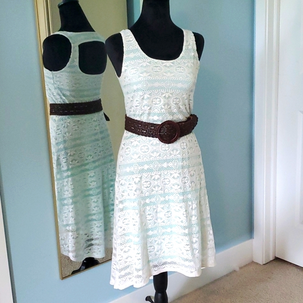 Maurices Beautiful Off-white Lace Turquoise High-low Sundress Cutout XS